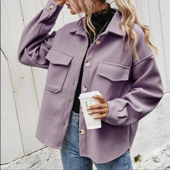 Jackets & Blazers - Boho purple boyfriend oversized button jacket shacket